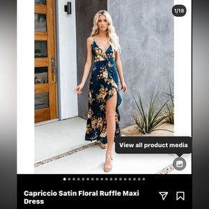 Vici Capriccio Floral Satin Ruffle Maxi Dress